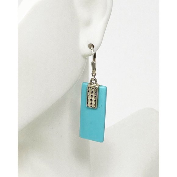 Jewelry - Vintage 925 Sterling Silver Block Turquoise Rectangle Dangle/Drop Pierced